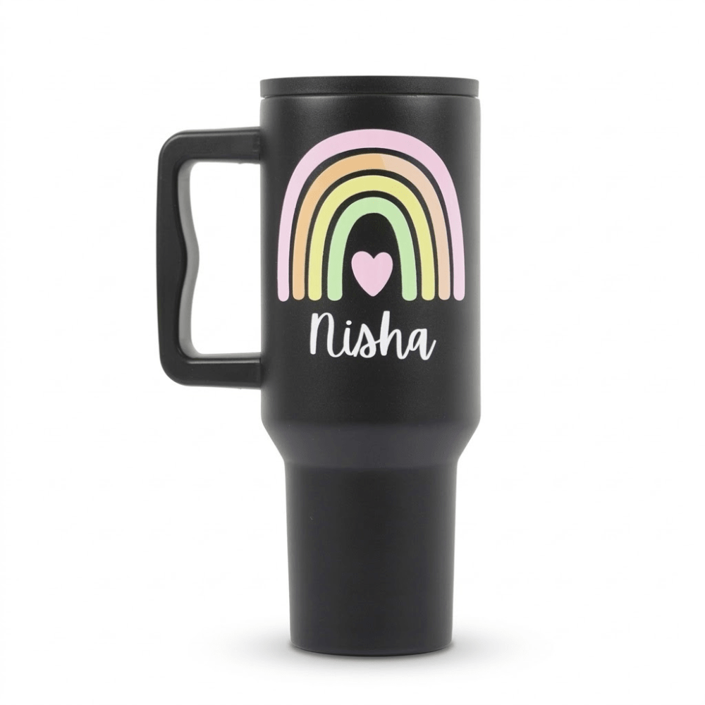 Personalized Rainbow Tumbler — Leakproof & Insulated (Black) - Memories InsitePERSONALIZED RAINBOW TUMBLER - ( 40 OZ BLACK )